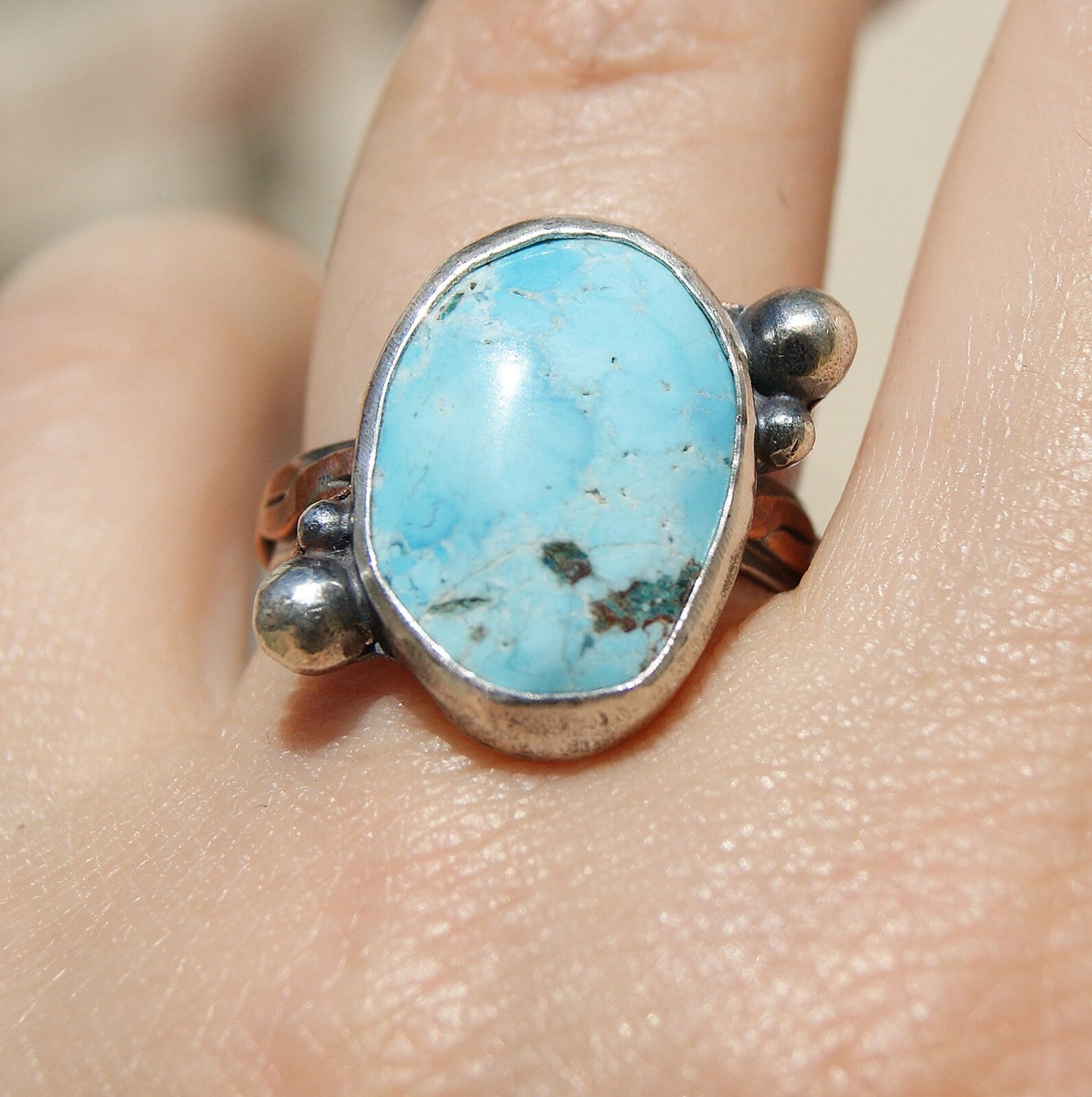 Turquoise Rustic Ring, December Birthstone Ring, Large Gypsy Rings