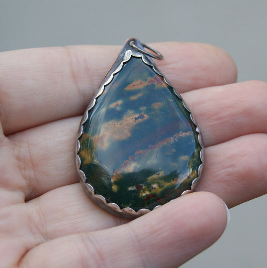 Bloodstone Pendant, Oxidised Rustic Jewellery, Copper and Silver, Unique Teardrop Design