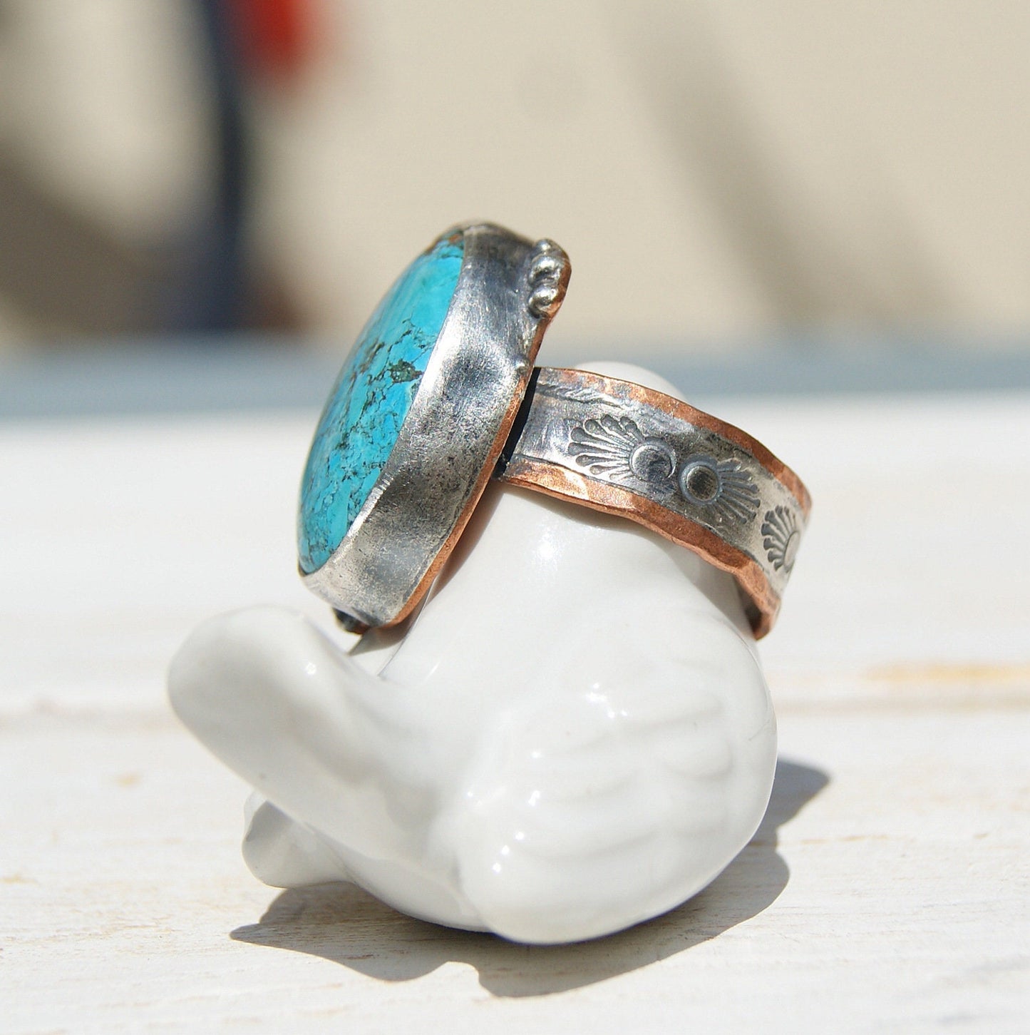 Large Turquoise Ring, Rustic Jewellery, December Birthstone, Gemstone Boho Ring