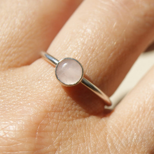 Rose Quartz Ring, Sterling Silver Love Ring, Stacking Ring with Pink Stone