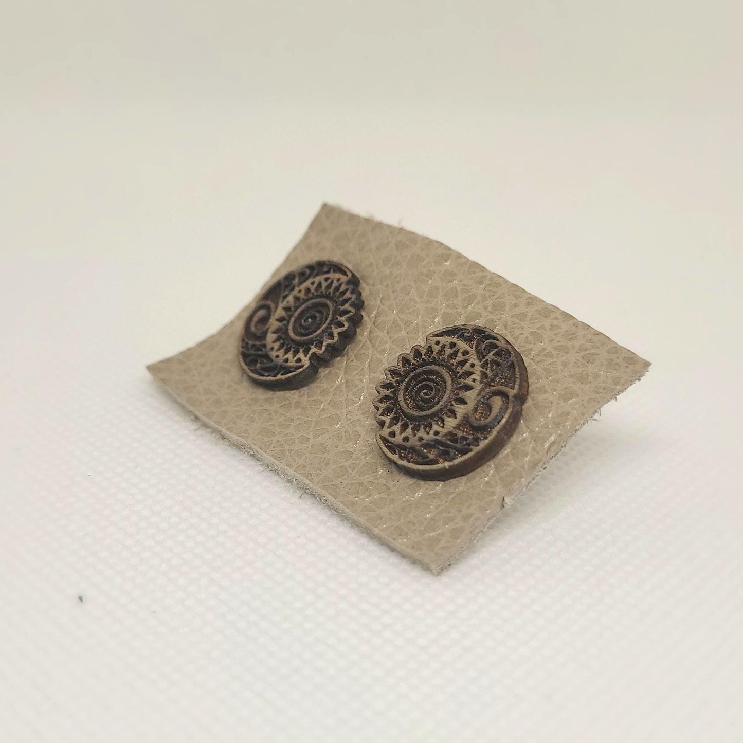 Celestial Jewellery, Moon Sun Boho Earrings, Mens Earrings, Wooden Stud Earrings, Laser Engraved Earrings