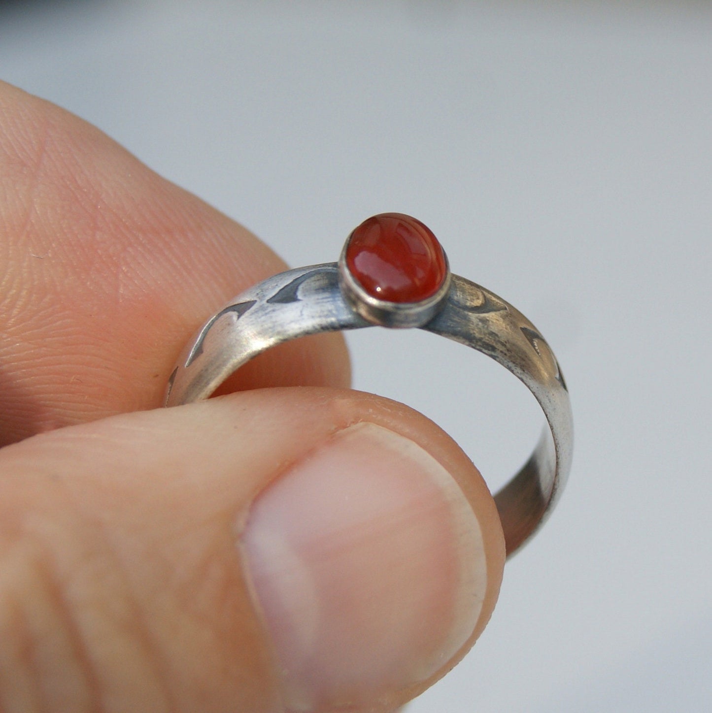 Carnelian Ring, Red Stone Ring, Sterling Silver Ring Size UK Q or US 8