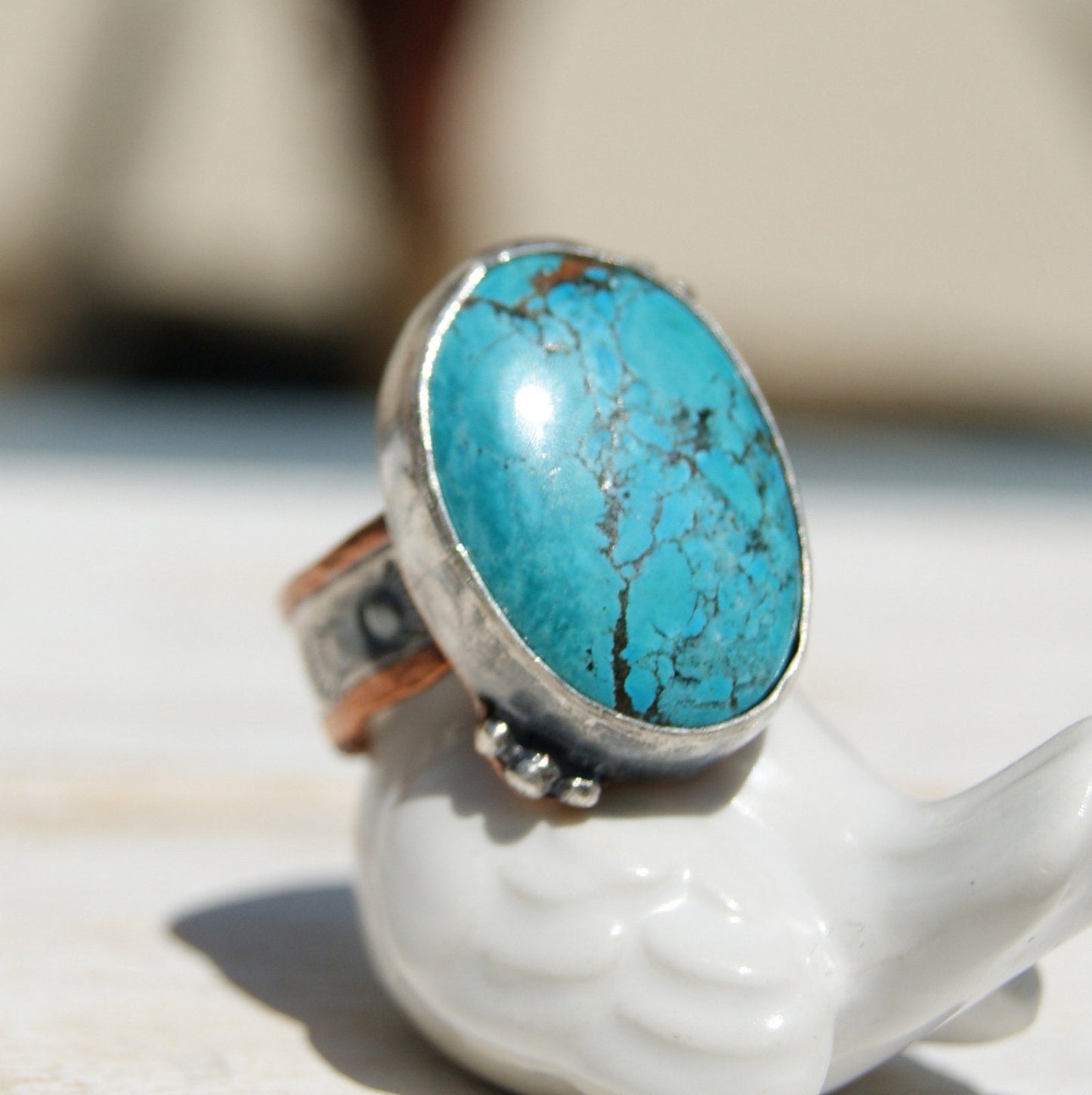 Large Turquoise Ring, Rustic Jewellery, December Birthstone, Gemstone Boho Ring