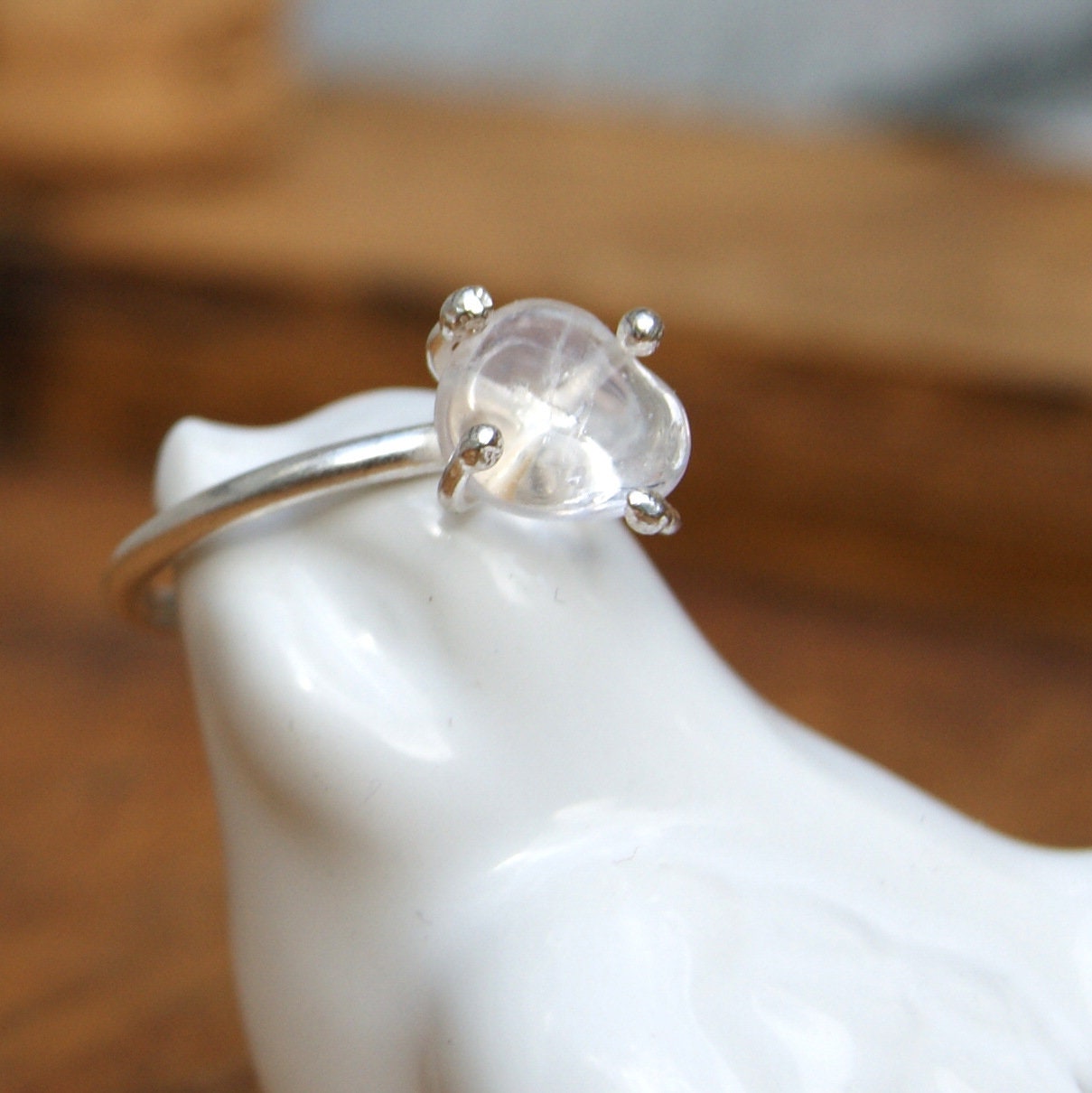 Crystal Quartz Ring, Delicate Stacking Ring, Sterling Silver Pinky Ring