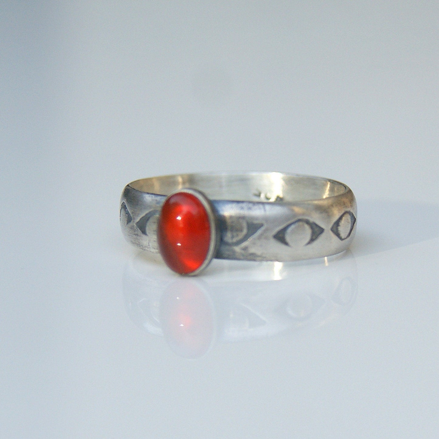 Carnelian Ring, Red Stone Ring, Sterling Silver Ring Size UK Q or US 8