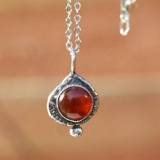 Carnelian Pendant, Sterling Silver Organic Necklace, Small Rustic Pendant, Boho Necklace, Delicate Oxidised Pendant