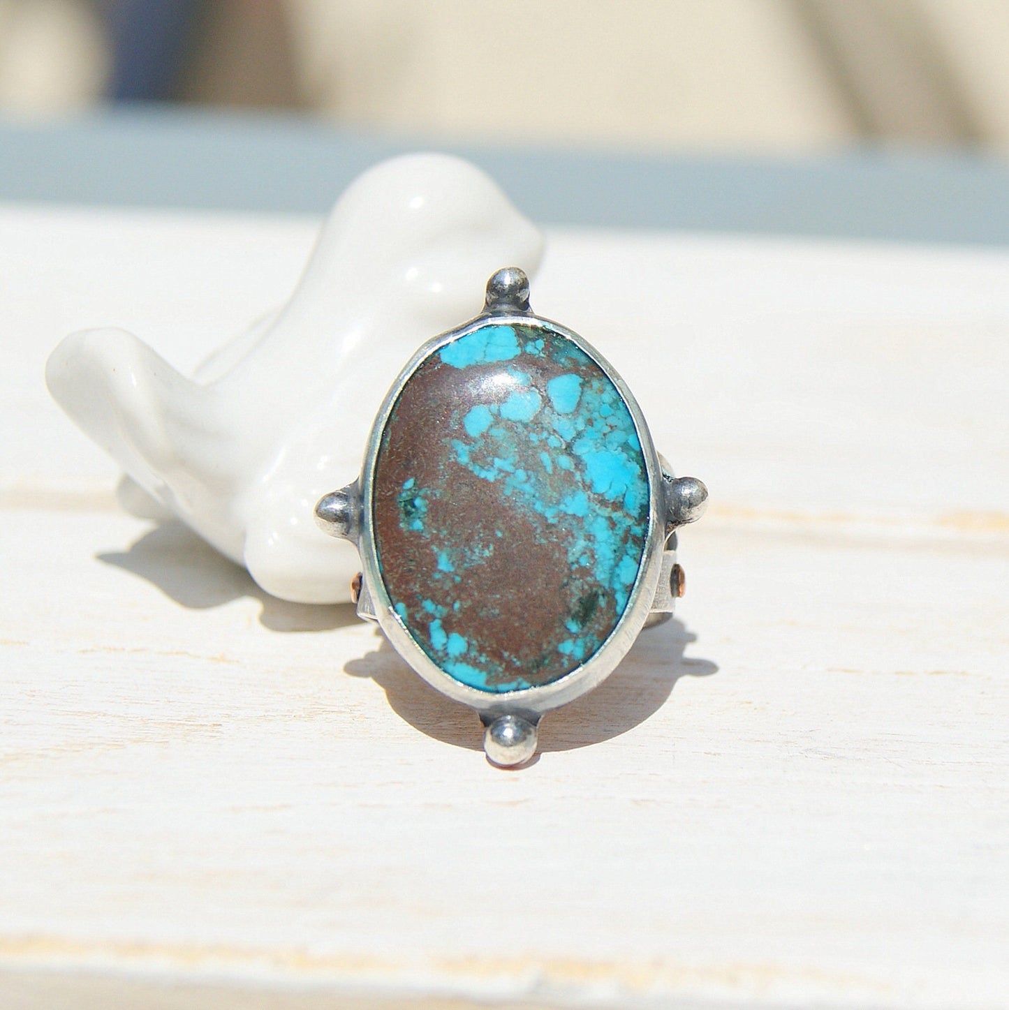 Turquoise Rustic Ring, December Birthstone Ring, Large Rings