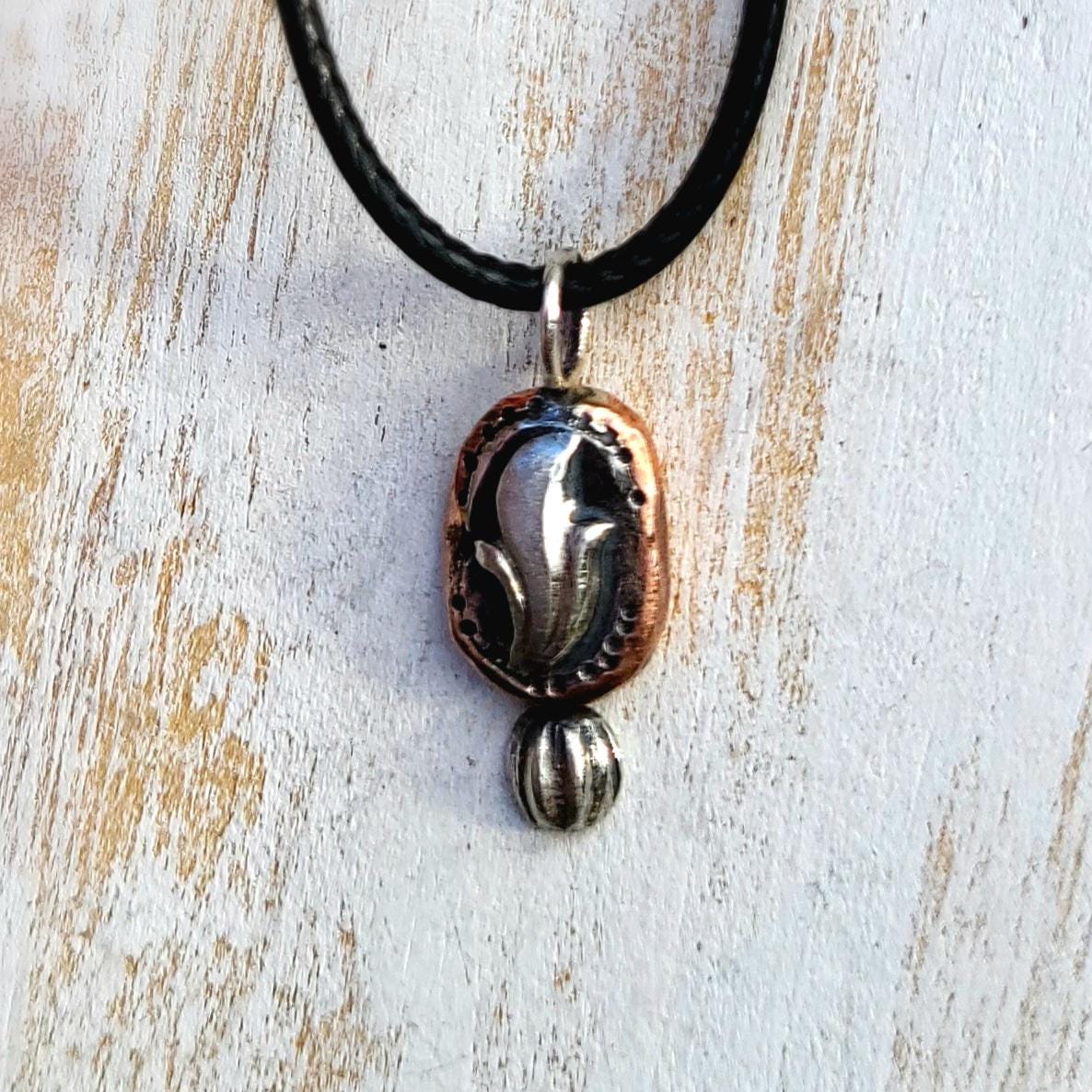 Silver and Copper Floral Pendant