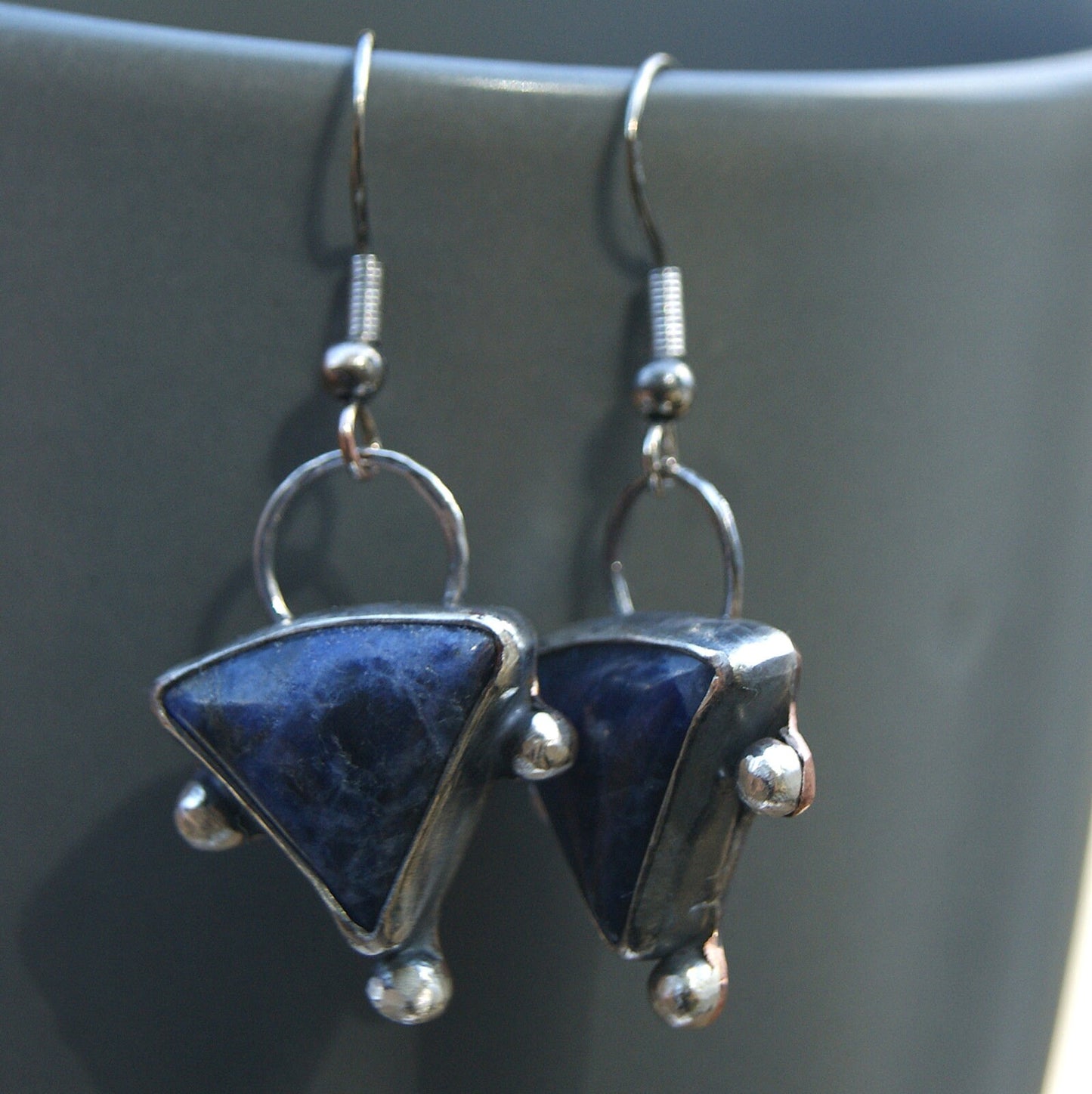 Sodalite Dangle Earrings, Blue Drop Earrings, Silver and Copper Jewellery