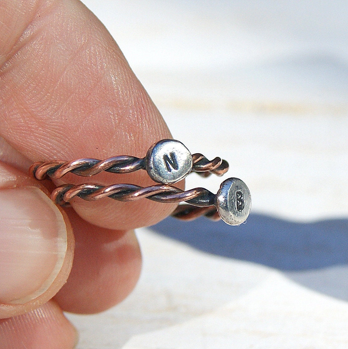 Personalised Ring, Rustic Oxidised Jewellery, Copper And Silver Ring, Twist Band Ring