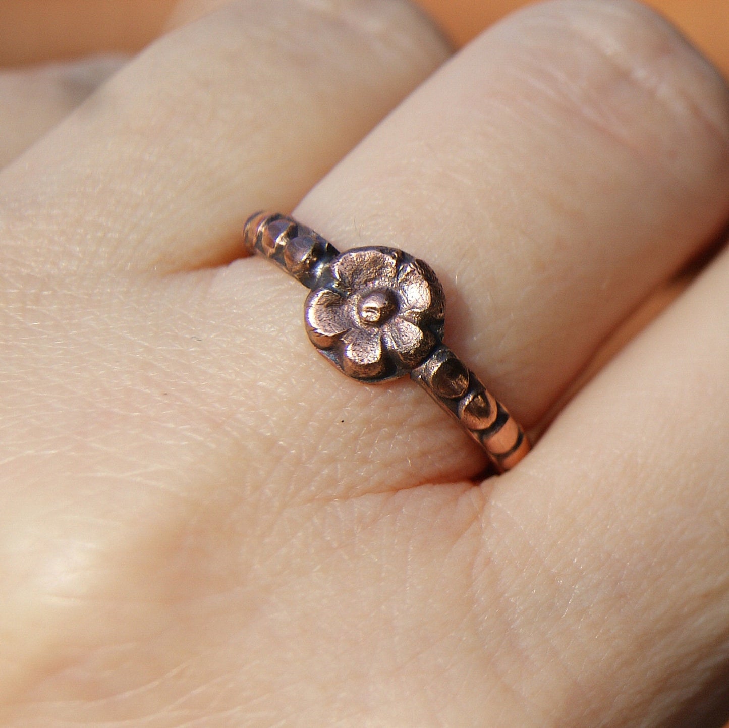 Copper Flower Ring, Pure Copper Ring, Boho Rustic Jewellery