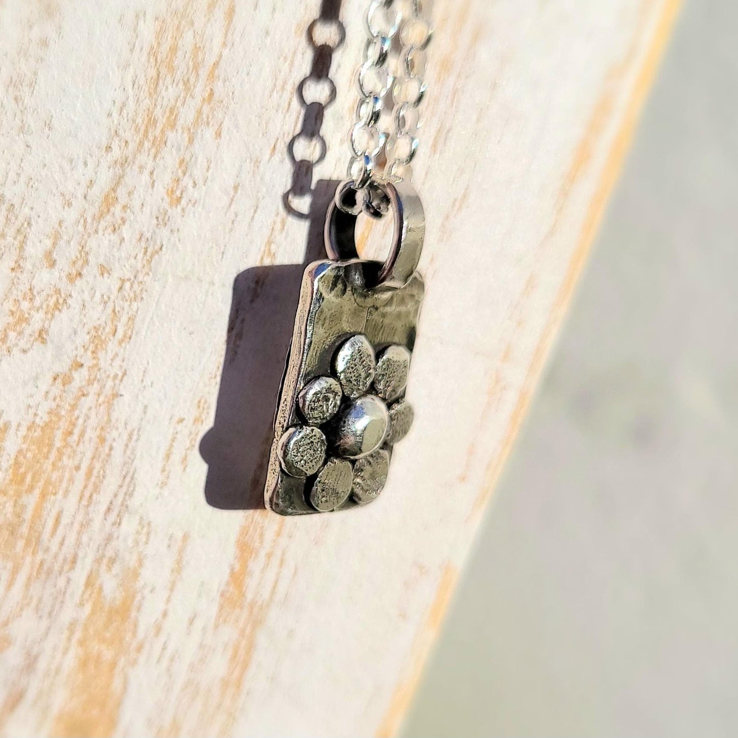 Tiny Silver Flower Pendant, Small Rustic Pendant, Boho Necklace, Silver Organic Necklace, Delicate Oxidised Pendant