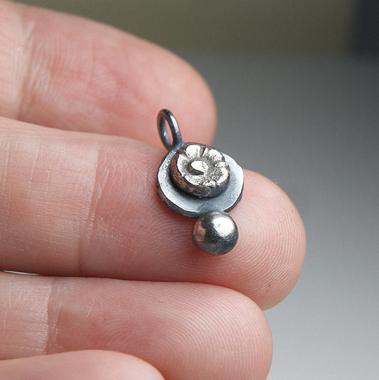 Silver Organic Necklace, Tiny Silver Flower Pendant, Small Rustic Pendant, Boho Necklace, Delicate Oxidised Pendant