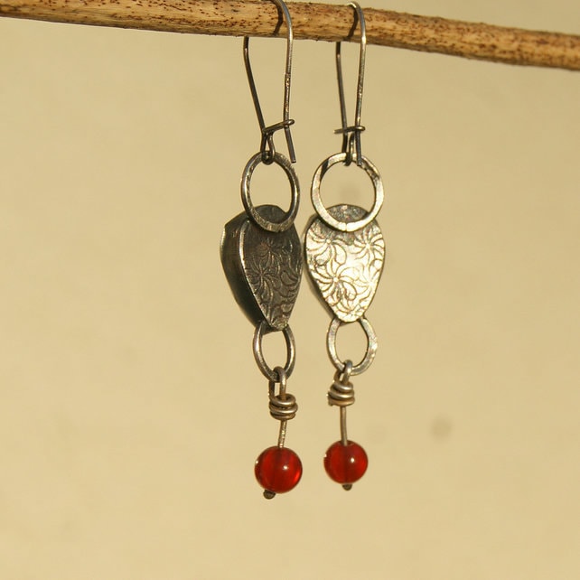 Red Tiger’s Eye and Carnelian Earrings, Sterling Silver Dangle Earrings