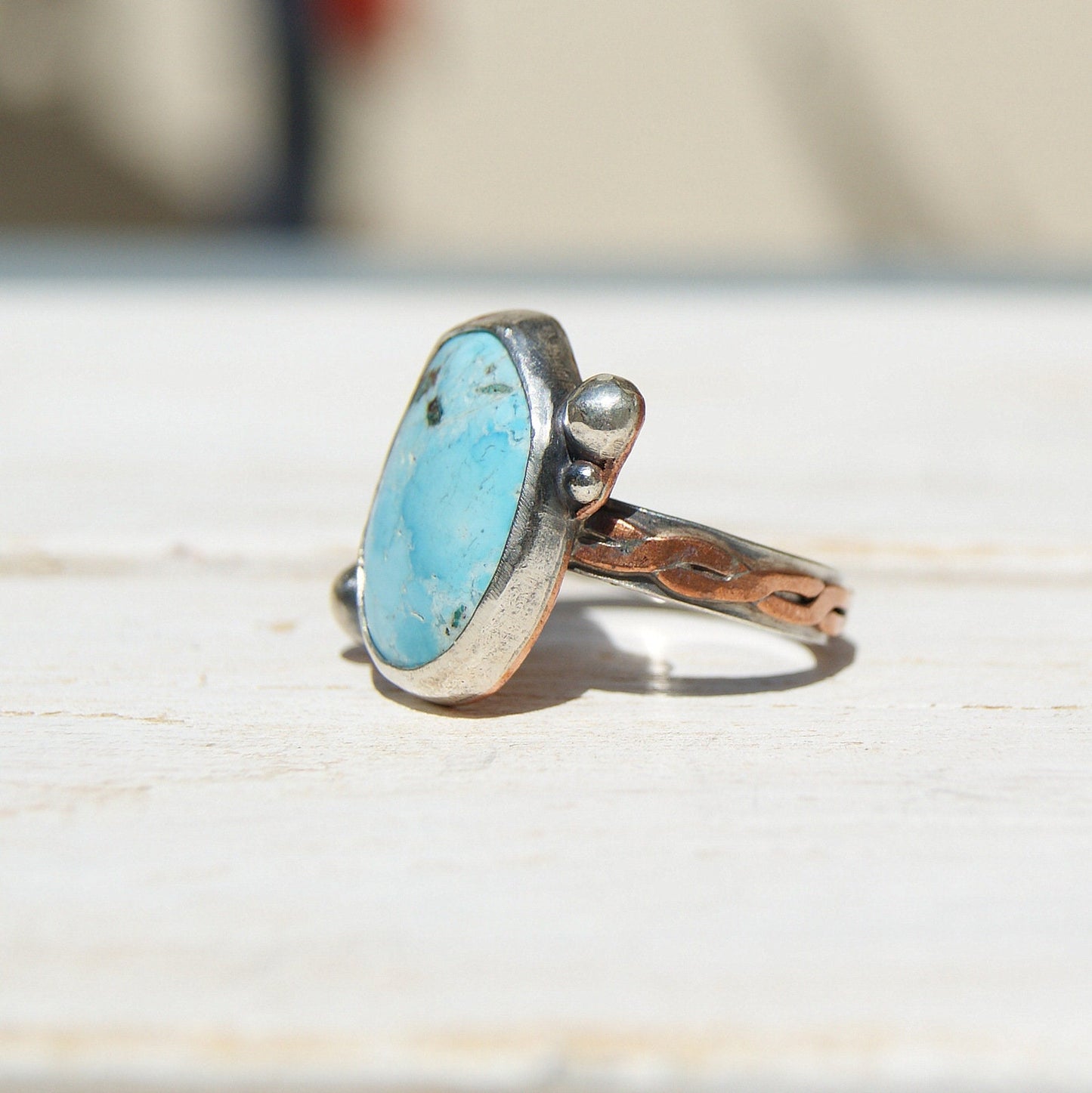 Turquoise Rustic Ring, December Birthstone Ring, Large Gypsy Rings