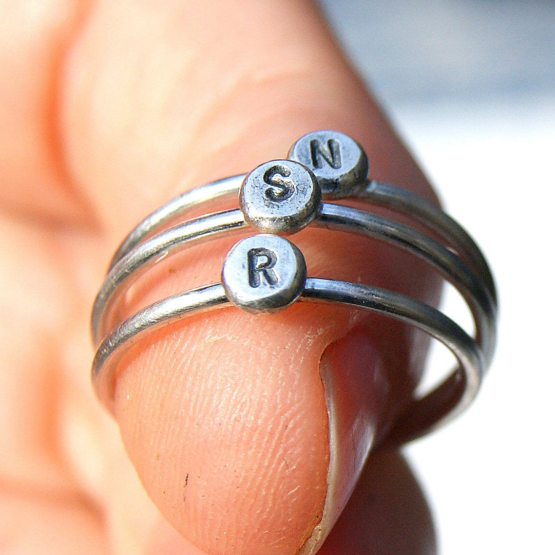 Bridesmaid Gifts, Sterling Silver Ring, Engraved Stacking Ring, Personalised Jewellery, Tiny Pebble Ring