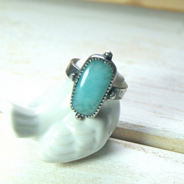 Tropical Magnesite Ring, Blue Stone Ring, Mixed Metal Jewellery