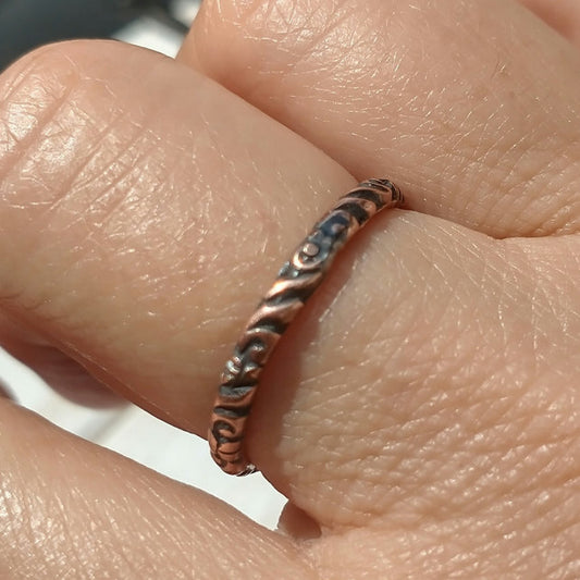 Pure Copper Jewellery, Stacking Copper Ring, Textured Skinny Ring Band