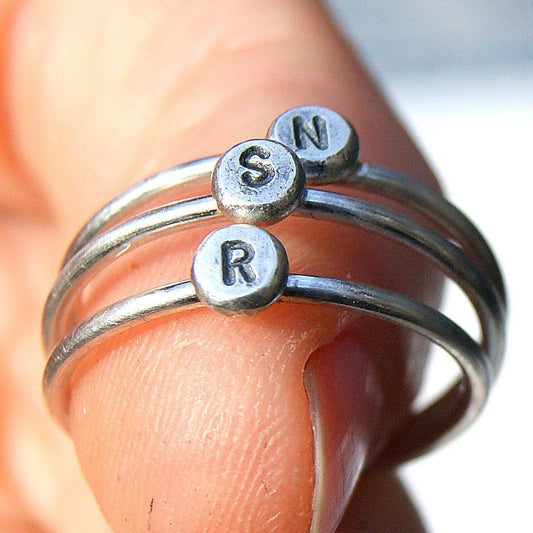 Personalised Gift, Initial Ring, Sterling Silver Stacking Ring, Tiny Pebble Ring