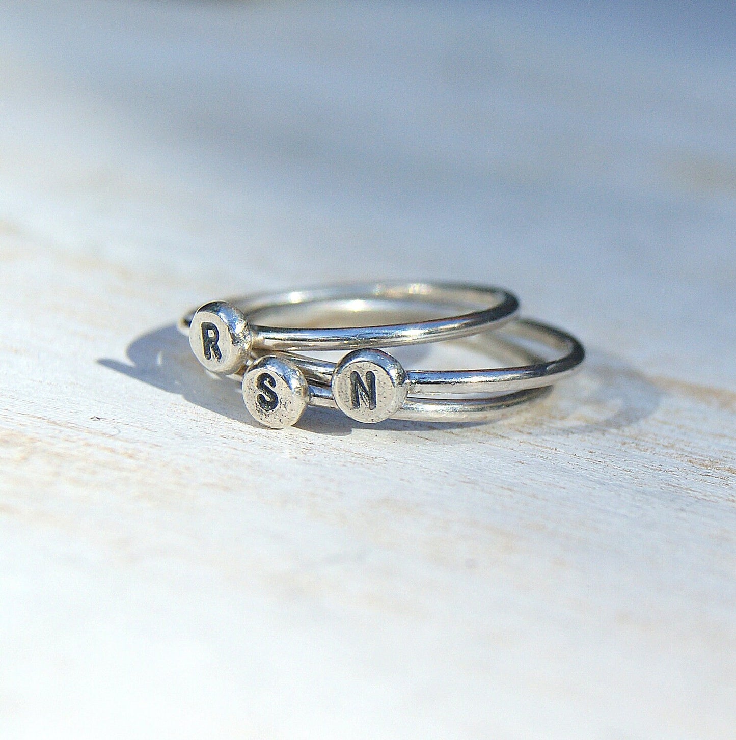 Personalised Initial Ring, Delicate Stacking Ring, Letter Ring, Hand Stamped Jewellery