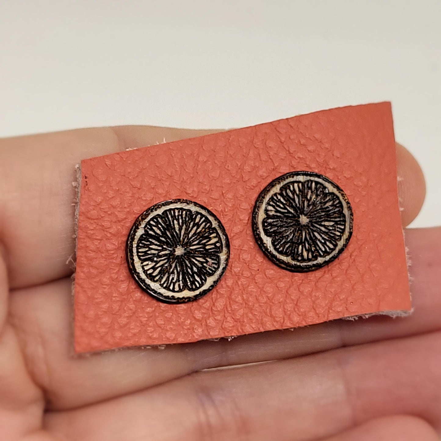 Orange Fruit Boho Earrings, Wooden Stud Earrings, Laser Engraved Earrings, Celestial Jewellery