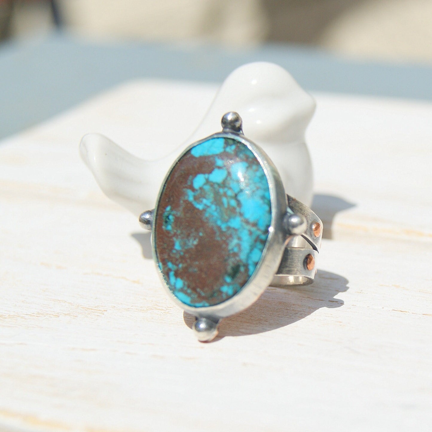 Turquoise Rustic Ring, December Birthstone Ring, Large Rings