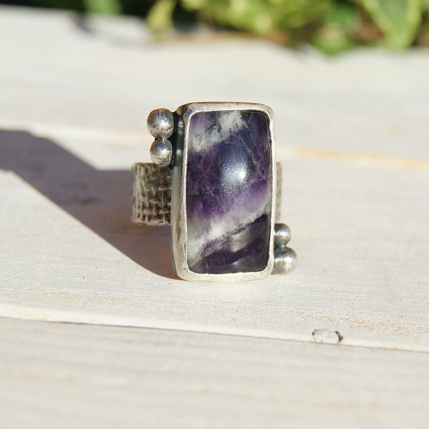 Large Amethyst Ring, Rustic Jewellery, February Birthstone Ring, Sterling Silver Ring