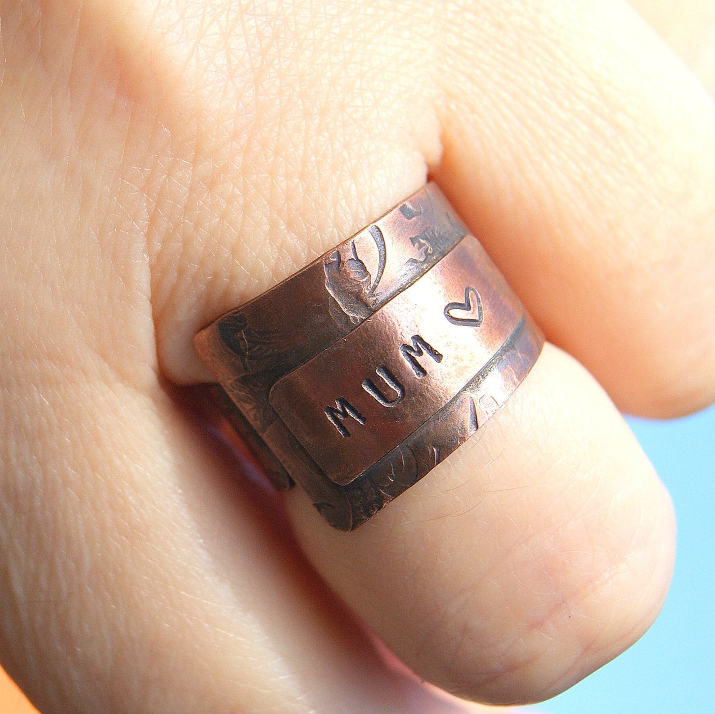 Adjustable Copper Ring, Wide Name Ring, 7th Anniversary Gift Idea, Rustic Jewellery