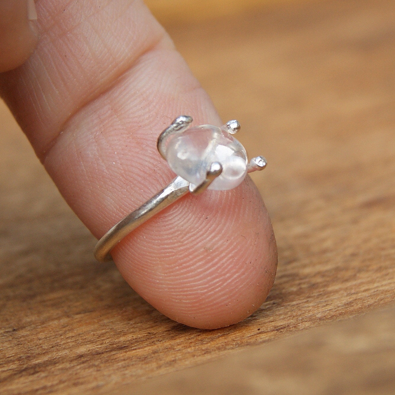 Crystal Quartz Ring, Delicate Stacking Ring, Sterling Silver Pinky Ring