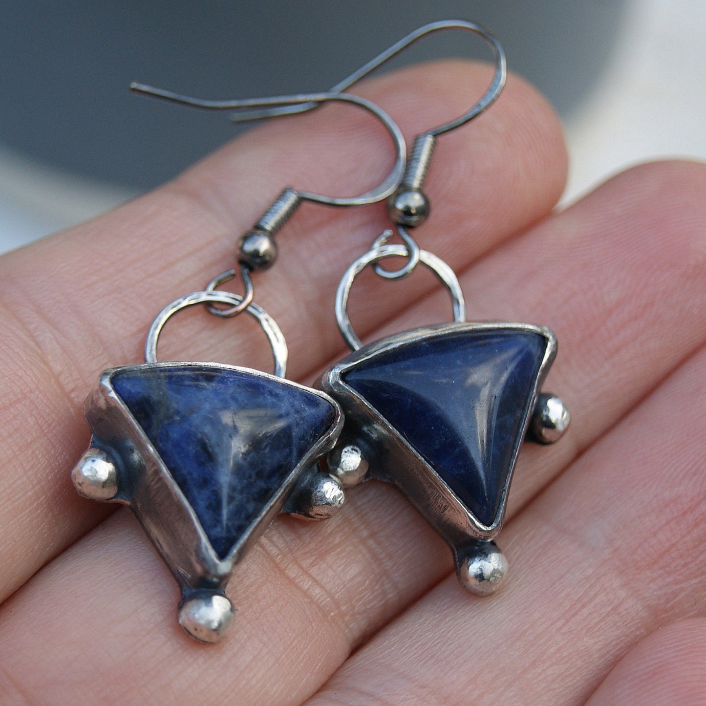 Sodalite Dangle Earrings, Blue Drop Earrings, Silver and Copper Jewellery