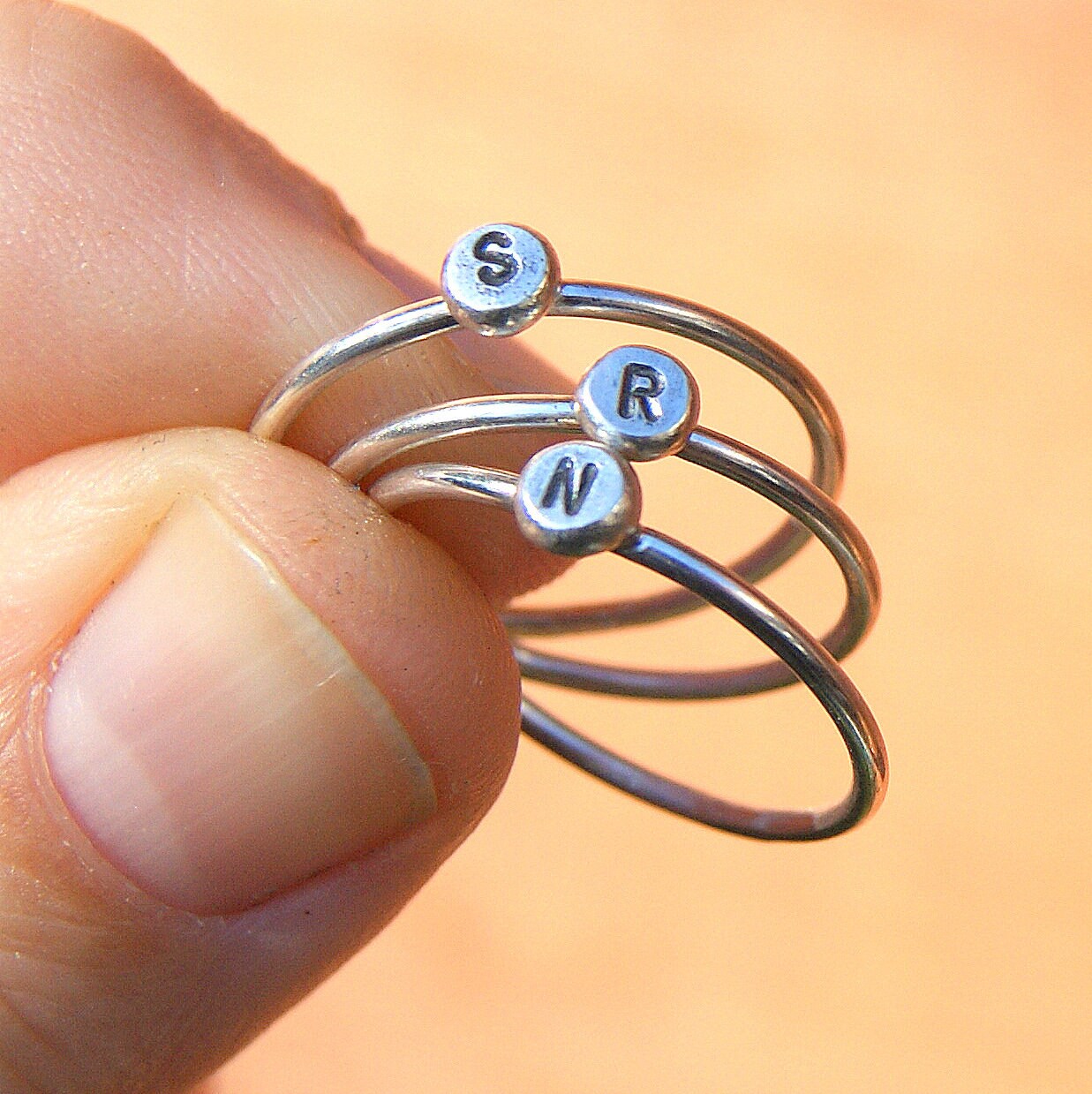 Personalised Initial Ring, Delicate Stacking Ring, Letter Ring, Hand Stamped Jewellery