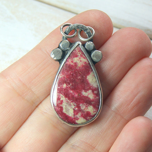 Red Thulite Heart Pendant, Organic Rustic Jewellery, Natural Gemstone Necklace