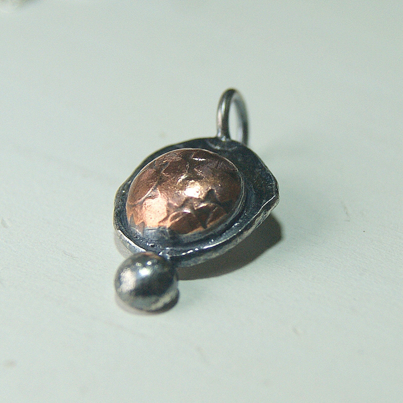 Boho Sunshine Necklace, Sterling Silver Organic Necklace, Silver and Copper Rustic Pendant, Delicate Oxidised Pendant