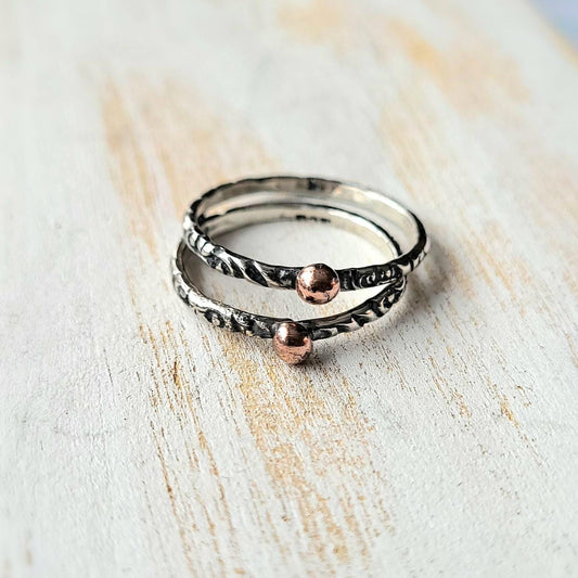 Sterling Silver and Pure Copper Ring, Stacking Ring, Delicate Mixed Metal Ring, Textured Minimalist Jewellery