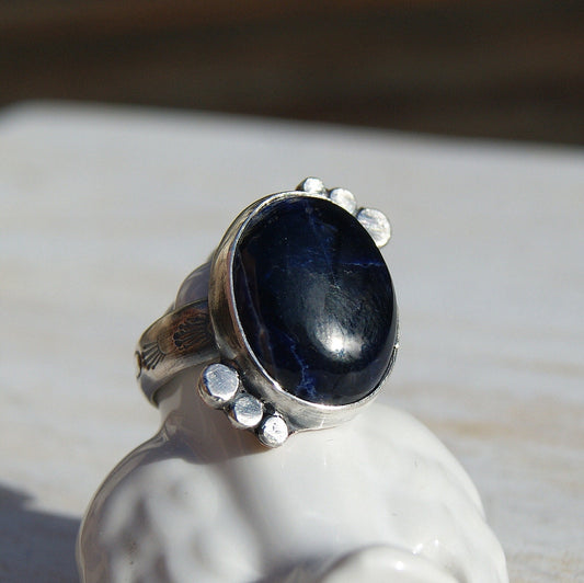 Sodalite Ring, Blue Stone Ring, Sterling Silver and Copper Ring