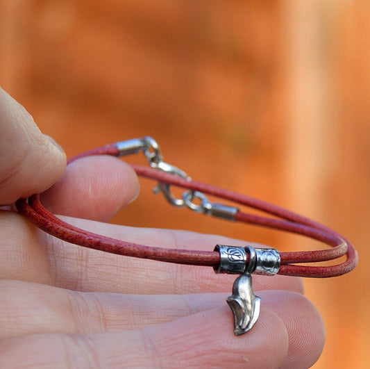 Red Double Wrapped Bracelet, Sterling Silver and Leather Bracelet, Red Leather Bracelet, Rustic Style Jewellery