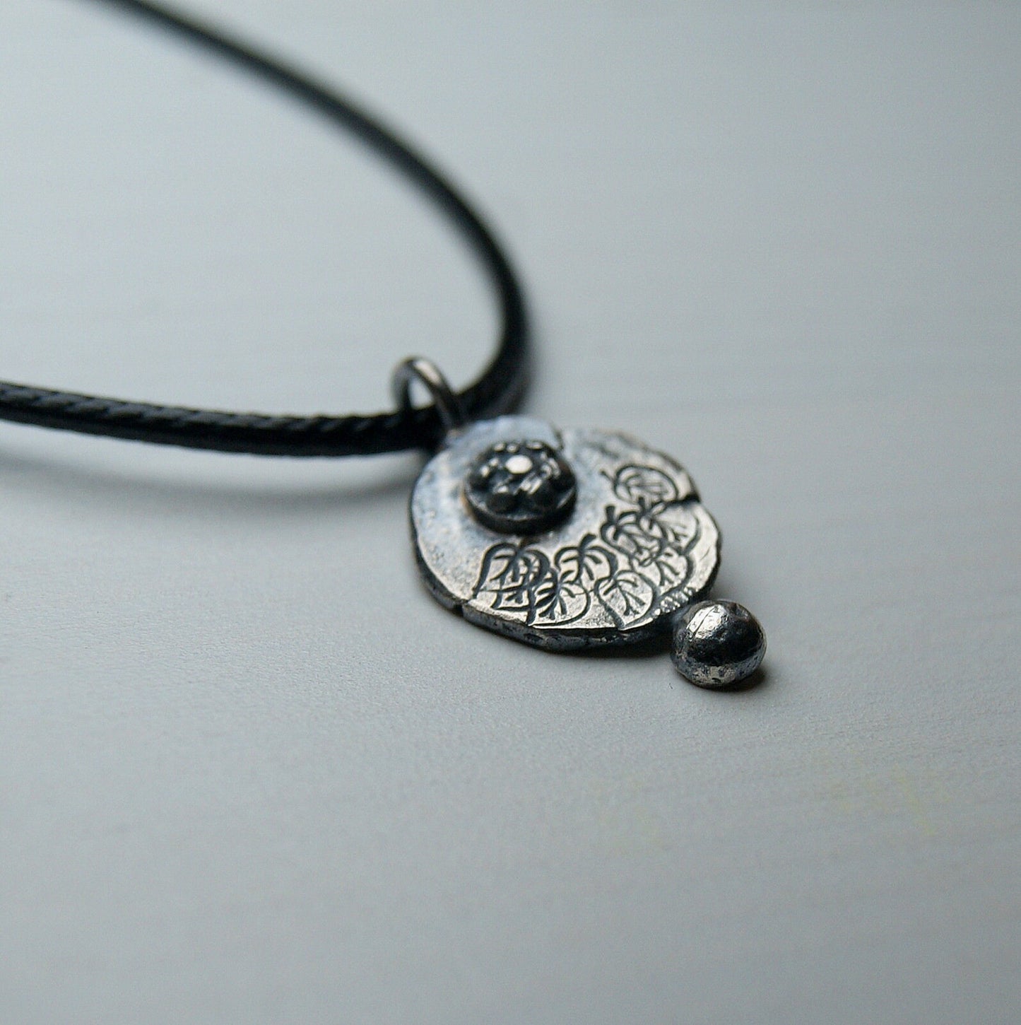 Sterling Silver Flower Pendant, Silver Organic Necklace, Small Rustic Pendant, Boho Necklace, Delicate Oxidised Pendant