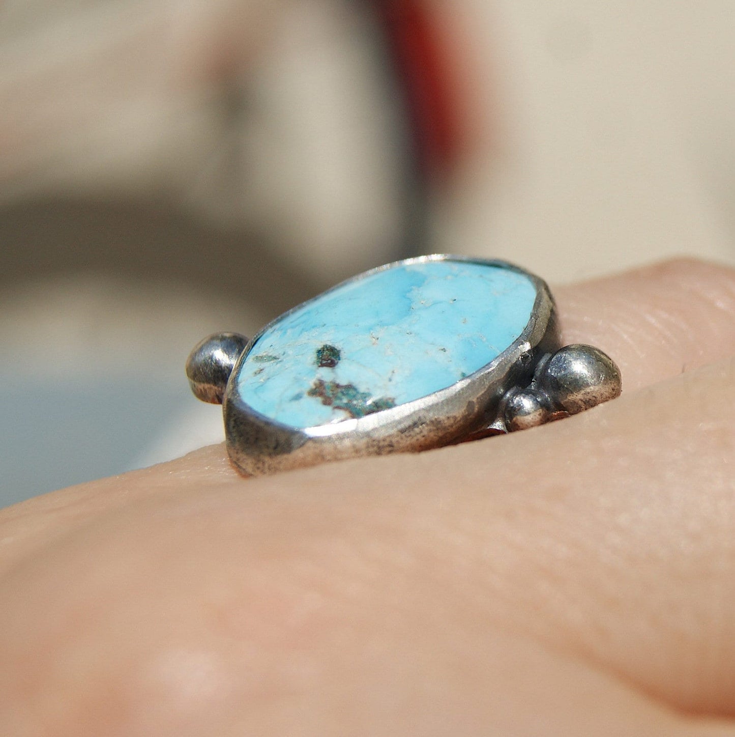 Turquoise Rustic Ring, December Birthstone Ring, Large Gypsy Rings