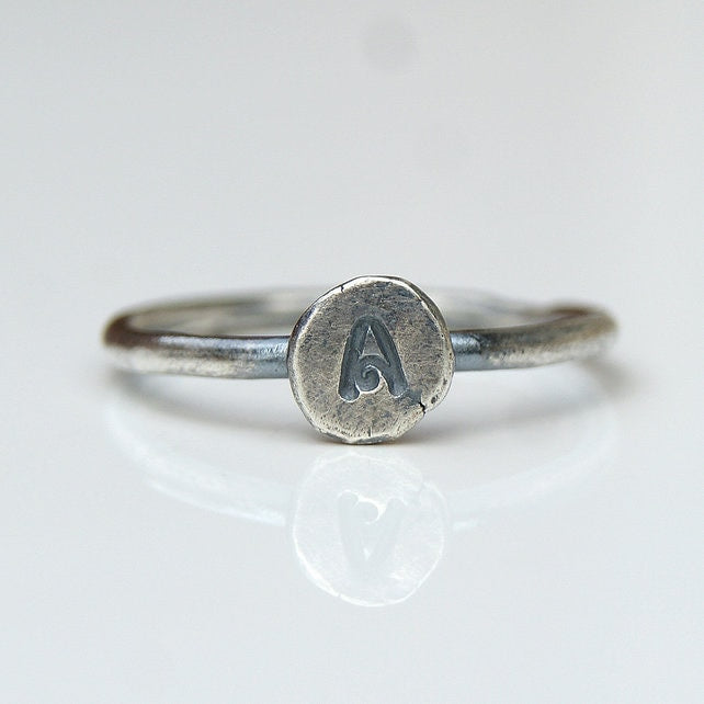 Custom Letter Ring, Organic Silver Jewellery, Distressed Oxidised Ring