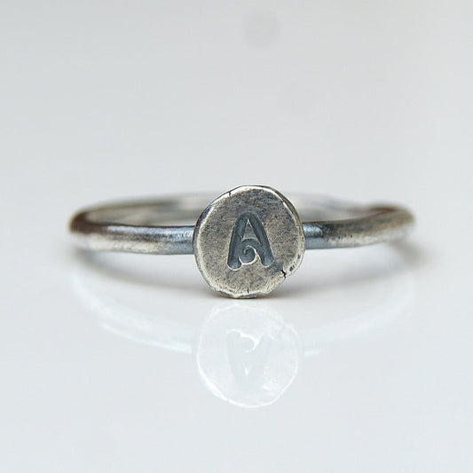 Custom Letter Ring, Organic Silver Jewellery, Distressed Oxidised Ring