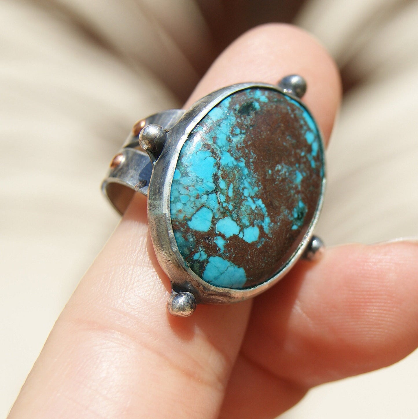 Turquoise Rustic Ring, December Birthstone Ring, Large Rings