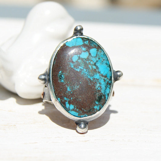 Turquoise Rustic Ring, December Birthstone Ring, Large Rings