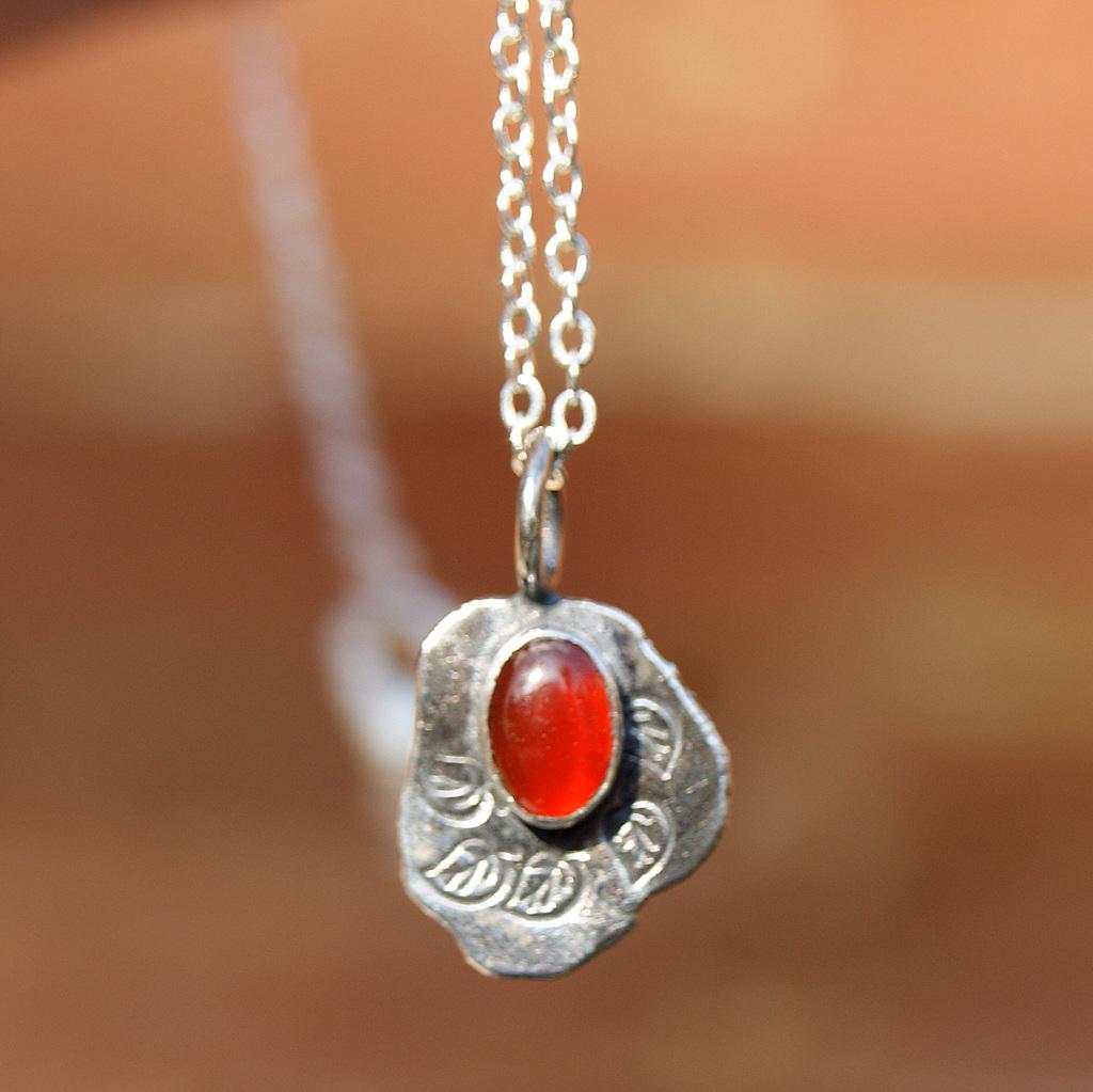 Carnelian Leaf Pendant, , Delicate Oxidised Pendant, Sterling Silver Organic Necklace, Small Rustic Pendant, Boho Necklace