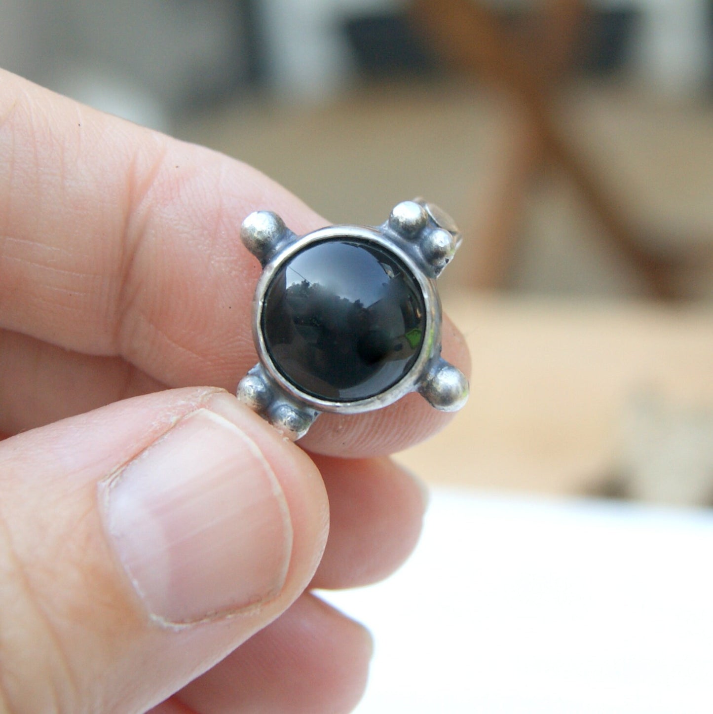 Black Onyx Ring, Boho Rustic Rings