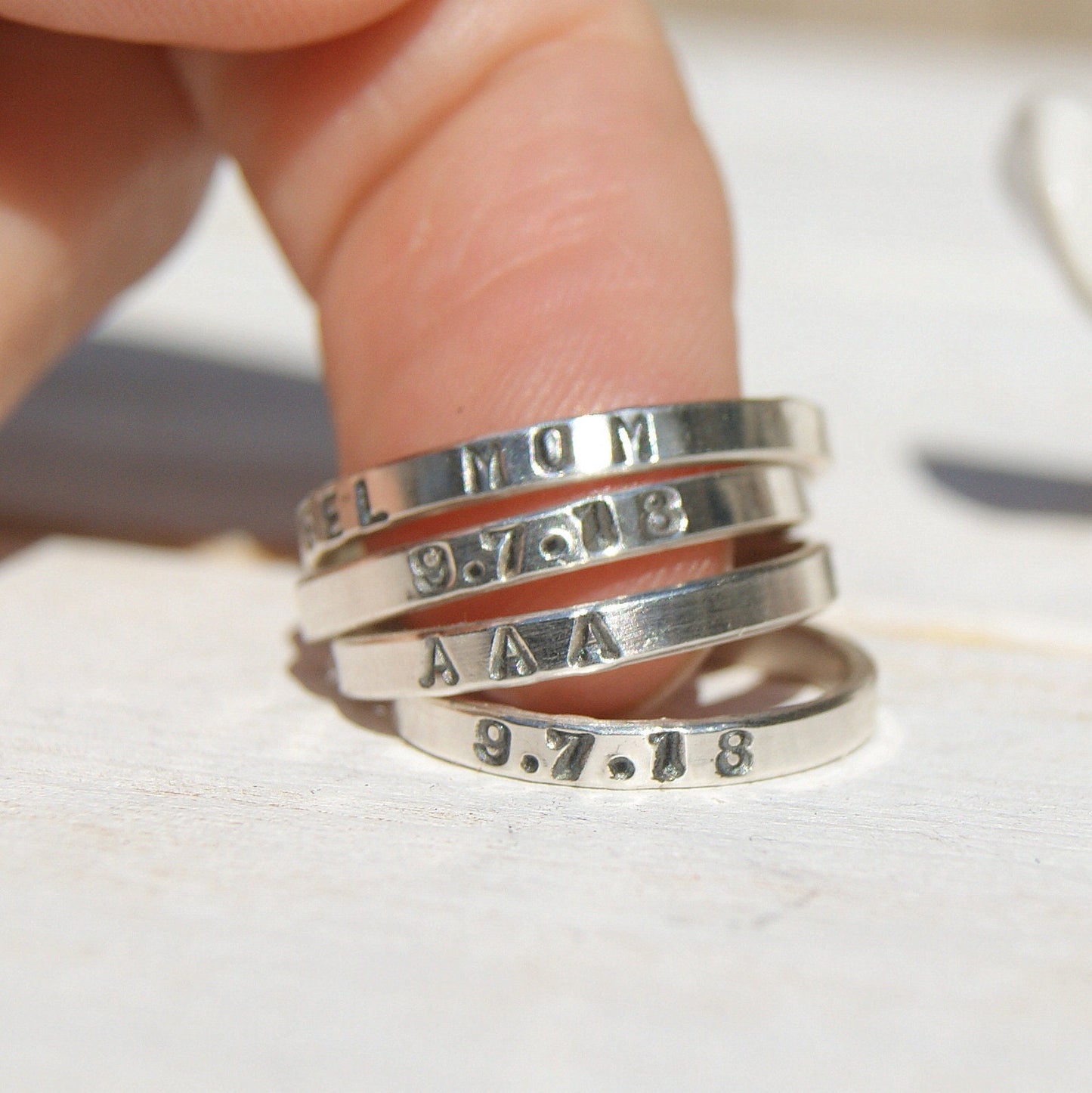 Personalised Ring, Sterling Silver Ring, Hand Stamped Name Ring, Mother's Day Gift