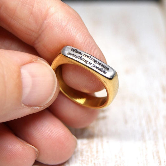 Personalised Ring, Golden and Silver Signet Ring, Engraved Pinky Ring