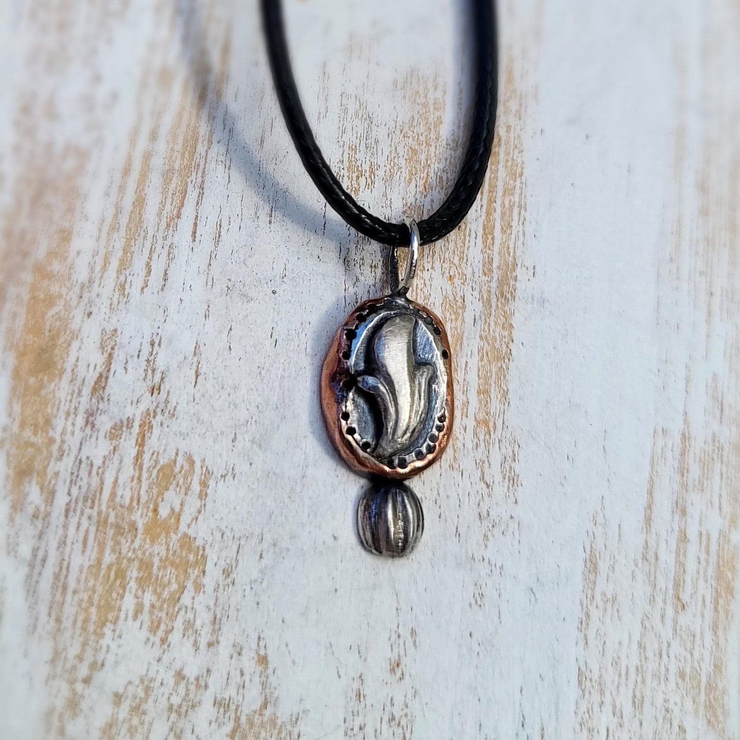 Silver and Copper Floral Pendant