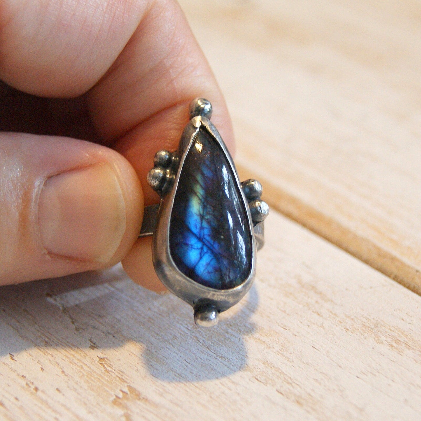 Labradorite Sterling Silver Ring, Boho Jewellery, Rustic Silver Ring